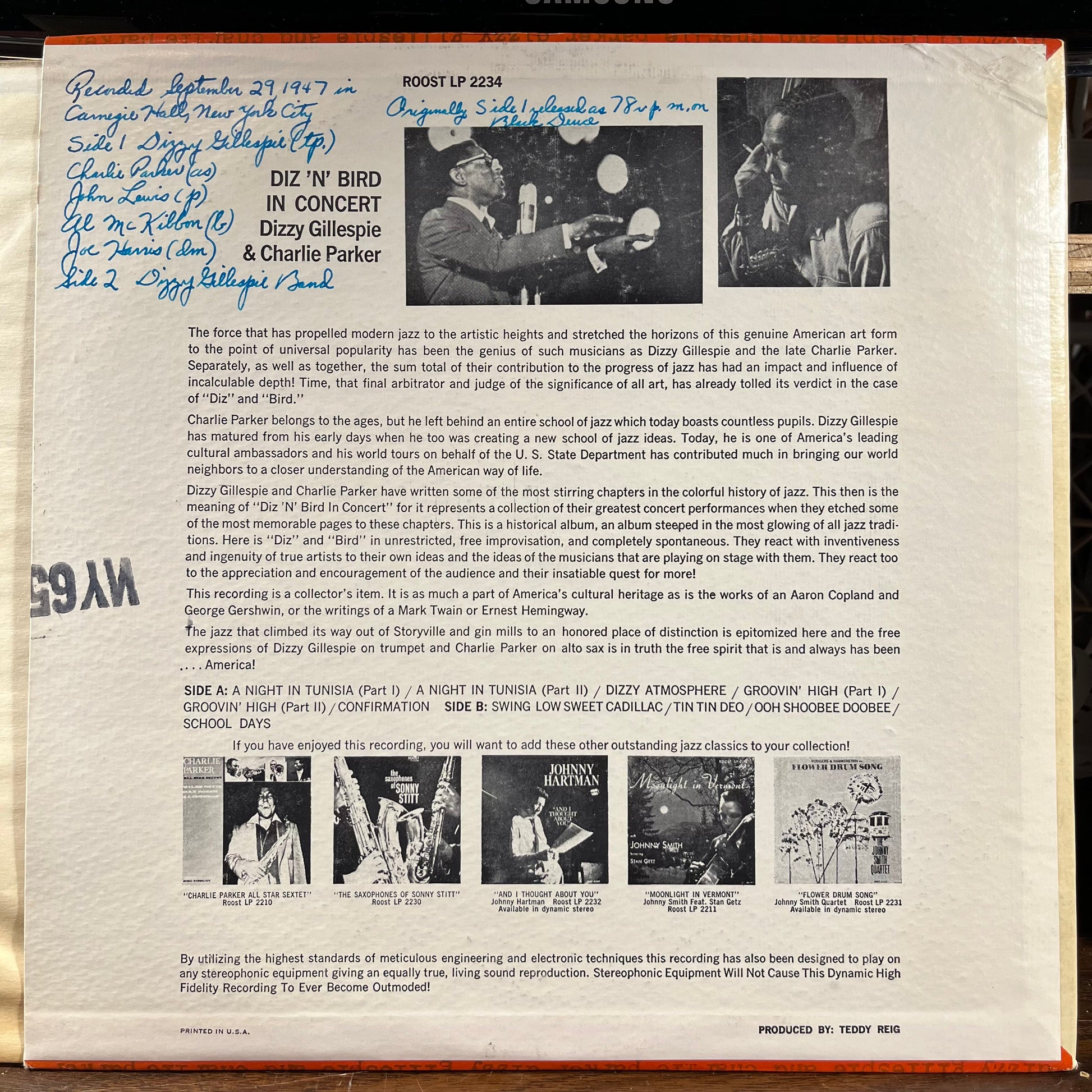 Diz 'N' Bird In Concert (VINYL) | Excellent+ (EX+) Near Mint- (NM-) - JAZZ / USED *EXCELLENT+*