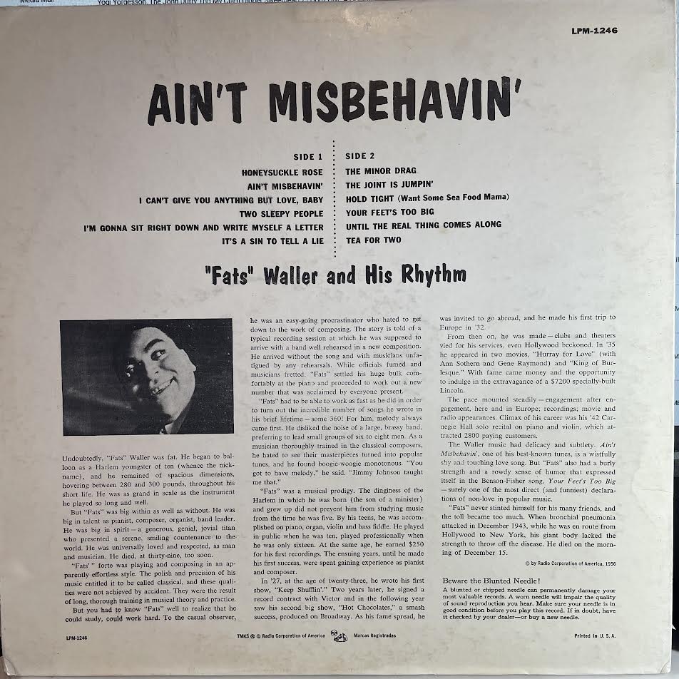 Ain't Misbehavin' (VINYL) | Excellent+ (EX+) Near Mint (NM) - JAZZ / USED *EXCELLENT+*