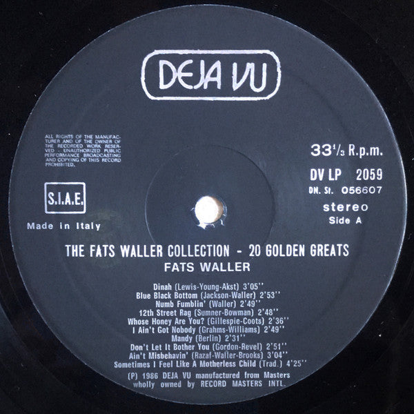 Fats Waller - The Fats Waller Collection - 20 Golden Greats *ITALIAN PRESS* | Excellent (EX) Very Good Plus (VG+) - JAZZ / USED *EXCELLENT+*