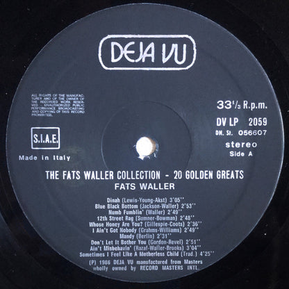 Fats Waller - The Fats Waller Collection - 20 Golden Greats *ITALIAN PRESS* | Excellent (EX) Very Good Plus (VG+) - JAZZ / USED *EXCELLENT+*