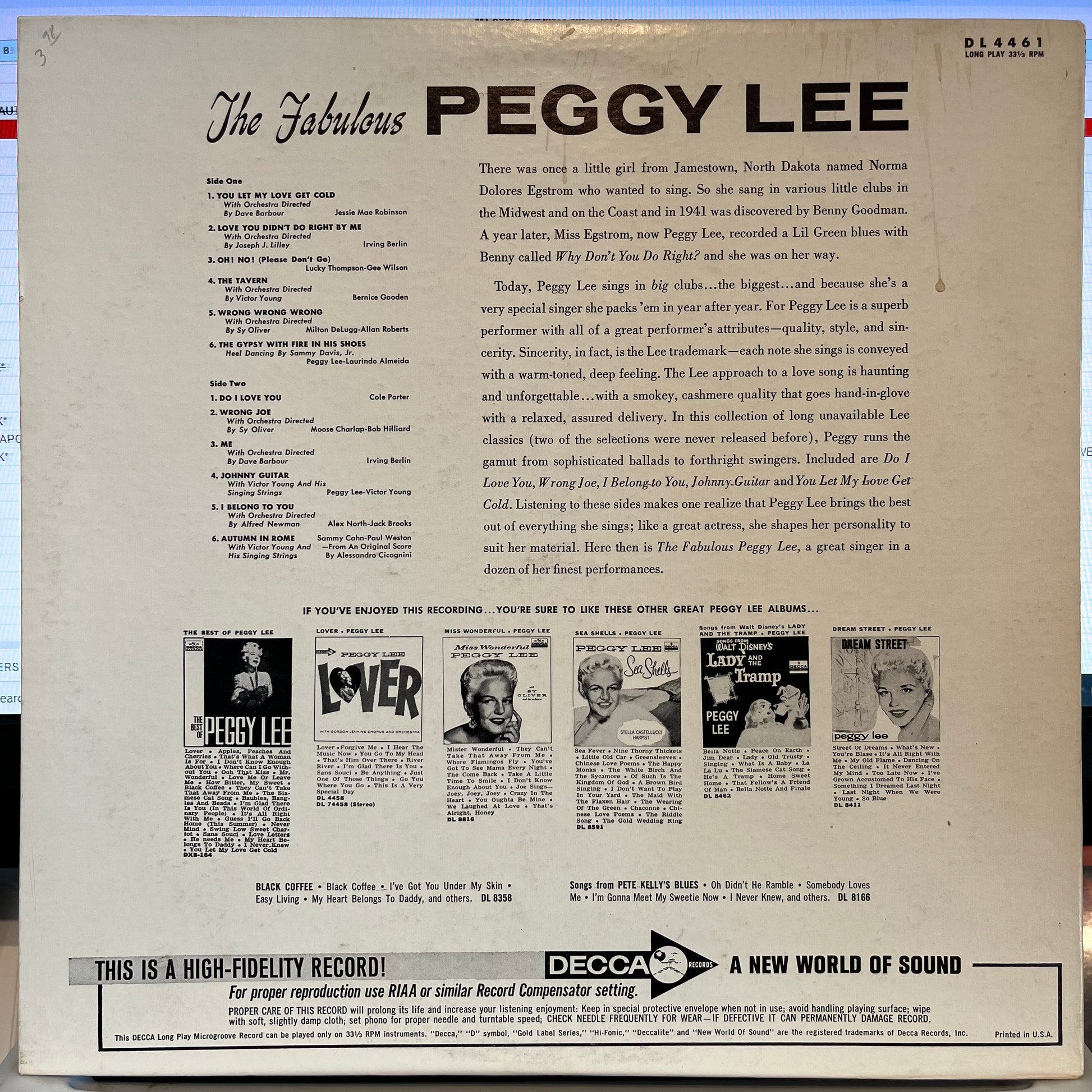 Peggy Lee - The Fabulous Peggy Lee | Excellent (EX) Near Mint (NM) - JAZZ / USED *EXCELLENT+*