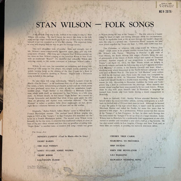 Stan Wilson - Folk Songs | Excellent (EX) Very Good Plus (VG+) - JAZZ / USED *EXCELLENT*