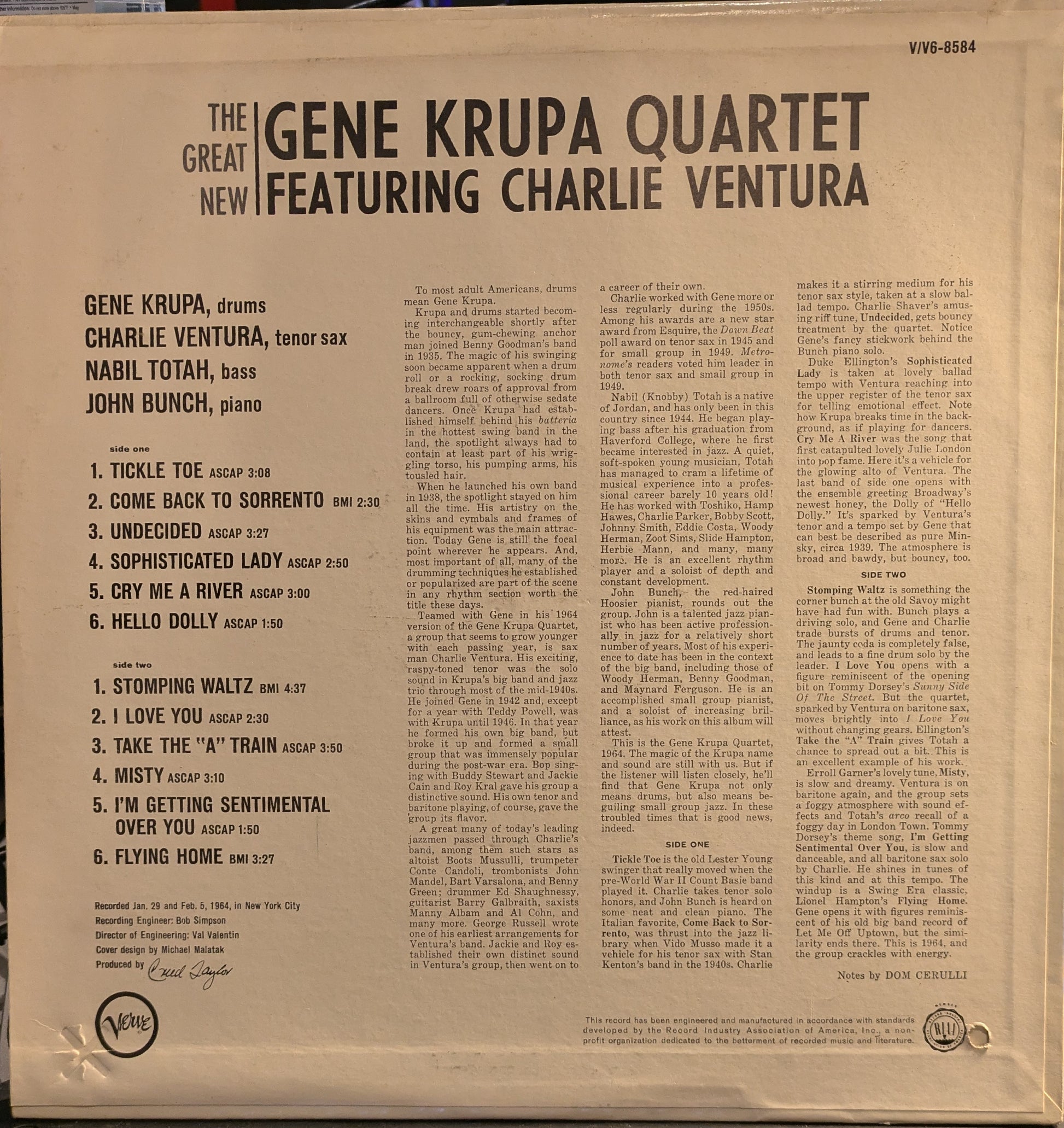 The Gene Krupa Quartet - The Great New Gene Krupa Quartet Featuring Charlie Ventura | Excellent (EX) Excellent (EX) - JAZZ / USED *EXCELLENT*