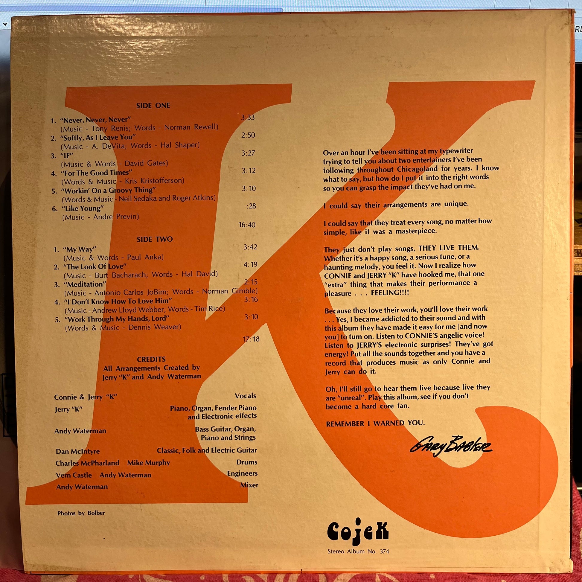 Connie & Jerry "K" - Album Premiere | Excellent (EX) Near Mint (NM) - JAZZ / USED *EXCELLENT*