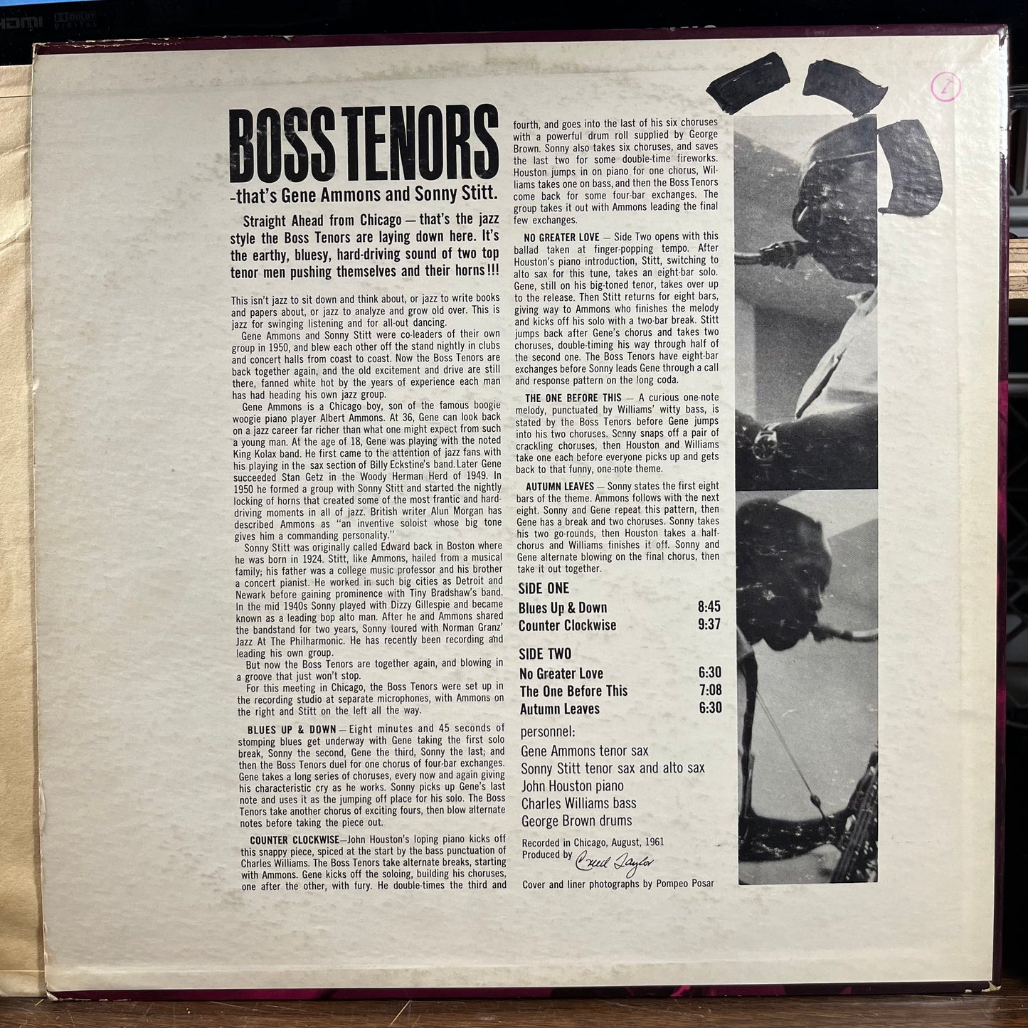 Boss Tenors: Straight Ahead From Chicago August 1961 (LP) | Excellent (EX) Very Good Plus (VG+) - JAZZ / USED *NEAR MINT-*