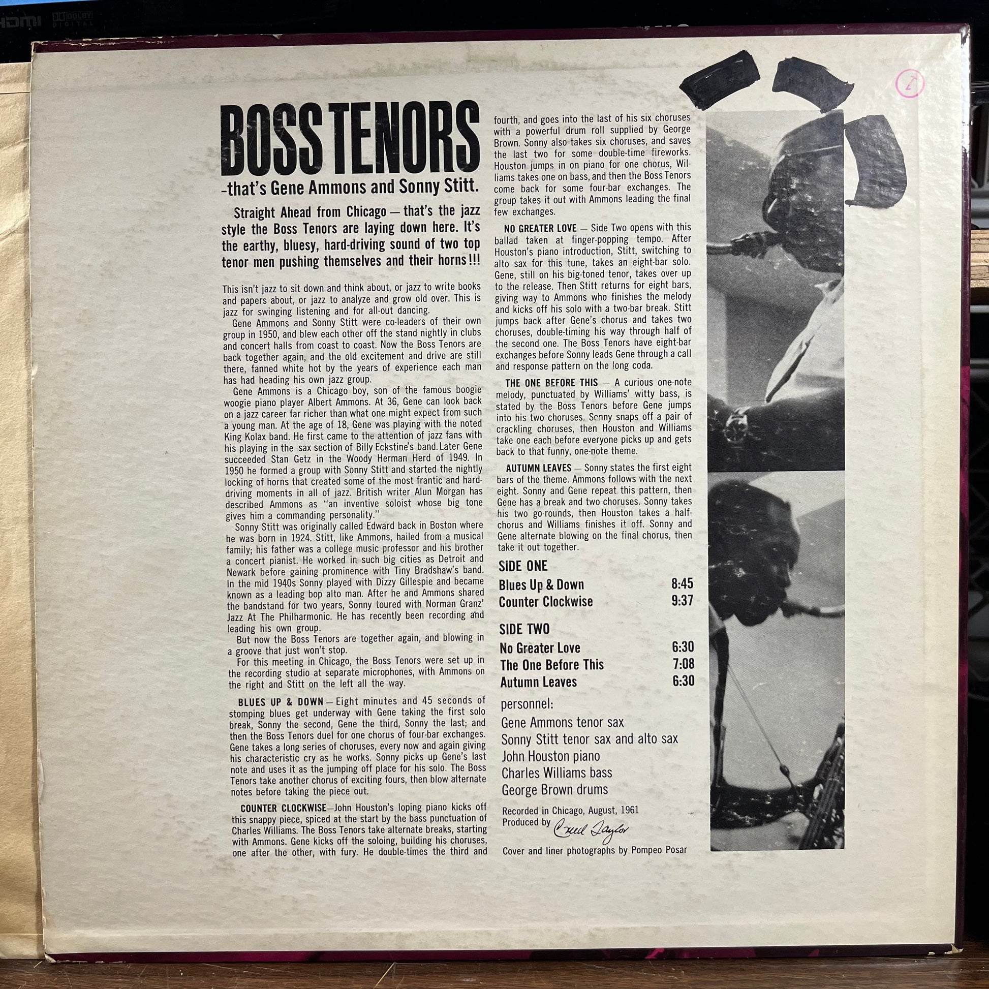 Boss Tenors: Straight Ahead From Chicago August 1961 (LP) | Excellent (EX) Very Good Plus (VG+) - JAZZ / USED *NEAR MINT-*