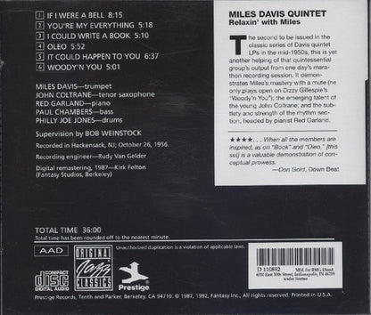 Relaxin' With The Miles Davis Quintet (CD) | Near Mint (NM) Excellent+ (EX+) - JAZZ / USED *NEAR MINT*