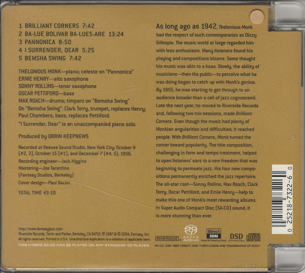 Brilliant Corners (SACD) | Near Mint (NM or M-) Near Mint (NM or M-) - JAZZ / USED *NEAR MINT*