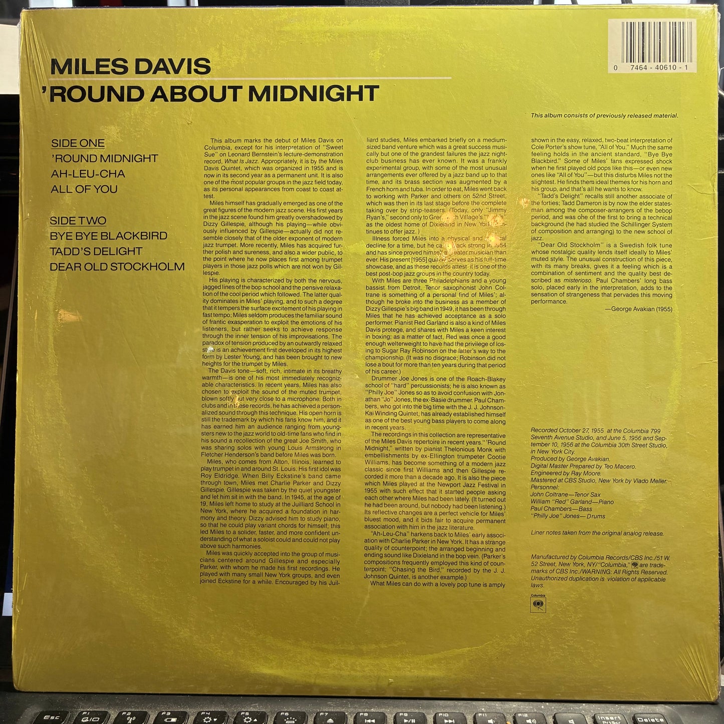 'Round About Midnight (VINYL) | Near Mint (NM or M-) Excellent+ (EX+) - JAZZ / USED *NEAR MINT*