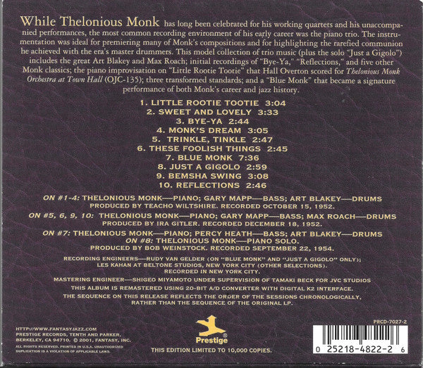 Thelonious Monk Trio (CD) | Near Mint (NM or M-) Near Mint (NM or M-) - JAZZ / USED *NEAR MINT*