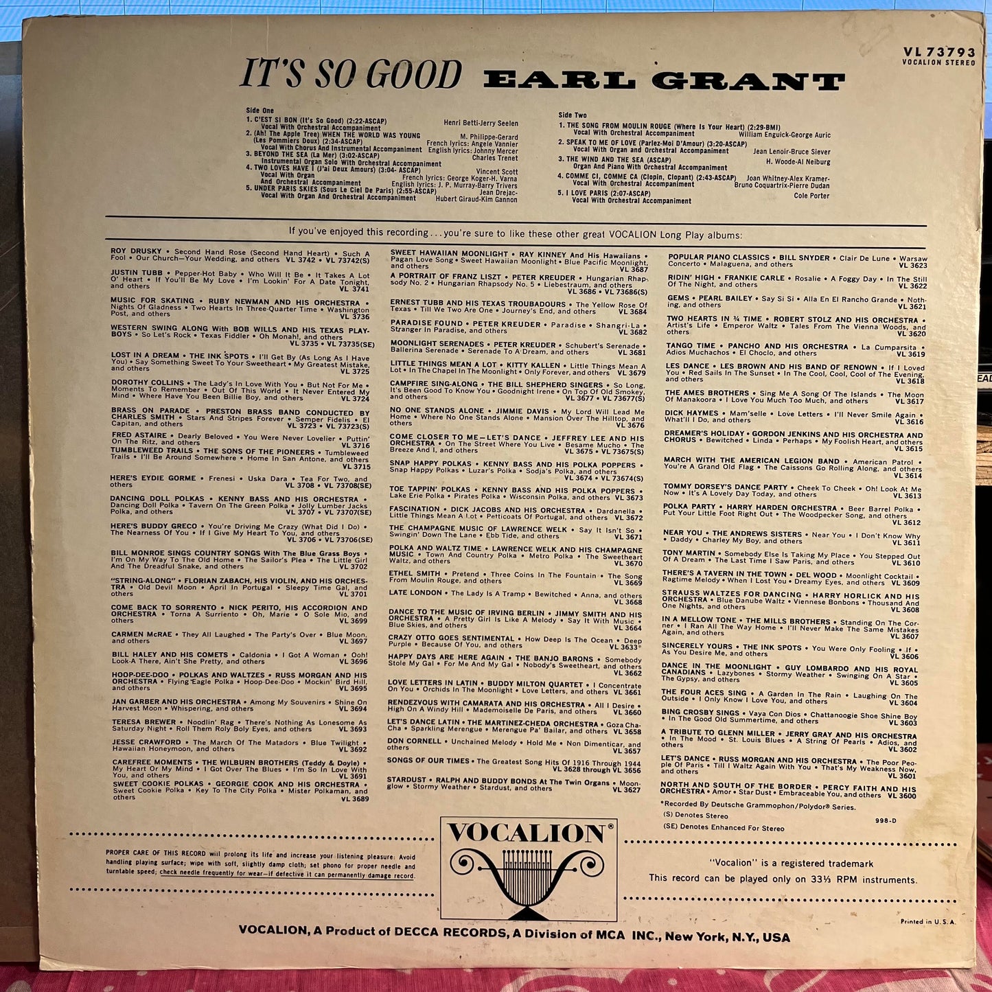 Earl Grant - It's So Good | Near Mint (NM) Excellent (EX) - JAZZ / USED *NEAR MINT*