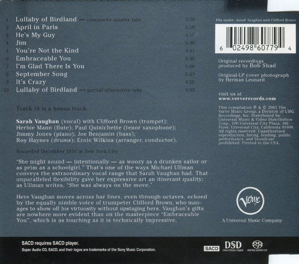 Sarah Vaughan - Sarah Vaughan (SACD) | Near Mint (NM) Near Mint (NM) - JAZZ / USED *NEAR MINT*