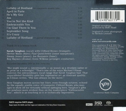 Sarah Vaughan - Sarah Vaughan (SACD) | Near Mint (NM) Near Mint (NM) - JAZZ / USED *NEAR MINT*