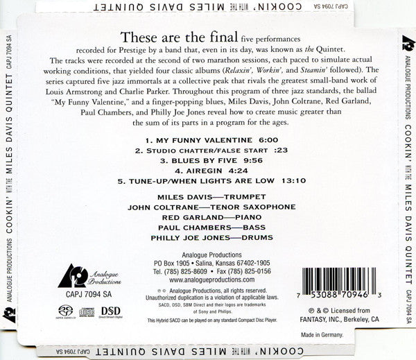 Cookin' With The Miles Davis Quintet (SACD) | Near Mint (NM or M-) Near Mint (NM or M-) - JAZZ / USED *NEAR MINT*