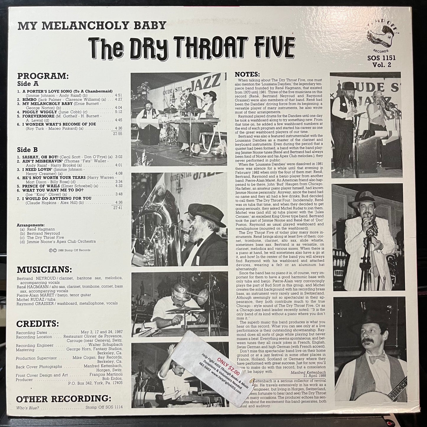 The Dry Throat Five - My Melancholy Baby (VINYL LP STOMP OFF SOS 1151 1988) | USED Near Mint (NM or M-) Near Mint (NM) - JAZZ / USED *NEAR MINT*