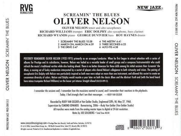 Oliver Nelson - Screamin' The Blues (CD) | Near Mint (NM) Near Mint (NM) - JAZZ / USED *NEAR MINT*