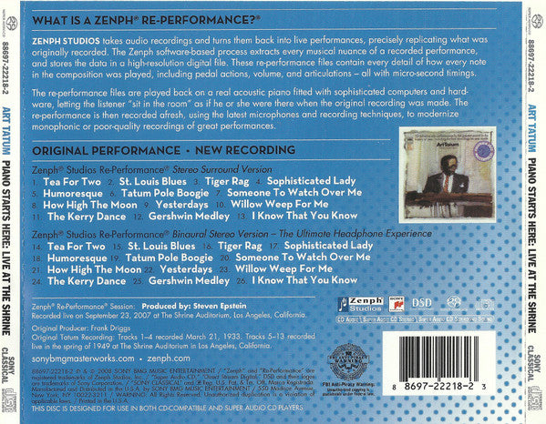 Art Tatum - Piano Starts Here - Live At The Shrine (SACD) | - JAZZ / USED *NEAR MINT*
