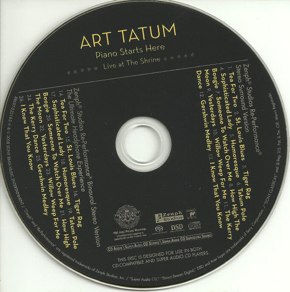 Art Tatum - Piano Starts Here - Live At The Shrine (SACD) | - JAZZ / USED *NEAR MINT*