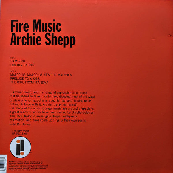Archie Shepp - Fire Music (VINYL LP IMPULSE! 000602577573842 IMPULSE! 00602577573842 AUG 23, 2019) | Near Mint (NM or M-) Near Mint (NM) - JAZZ / USED *NEAR MINT*