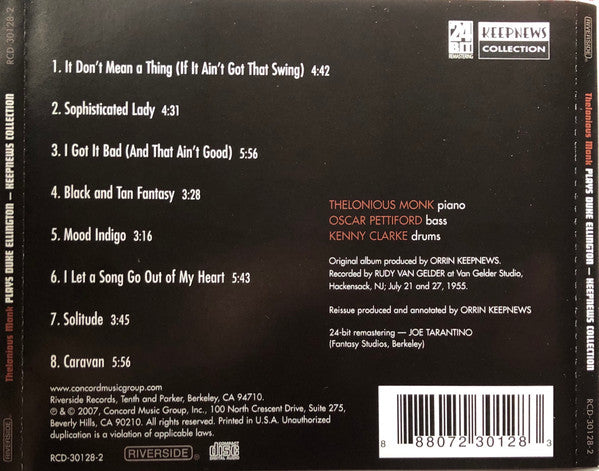 Thelonious Monk Plays Duke Ellington (CD) | Near Mint (NM or M-) Near Mint (NM or M-) - JAZZ / USED *NEAR MINT*