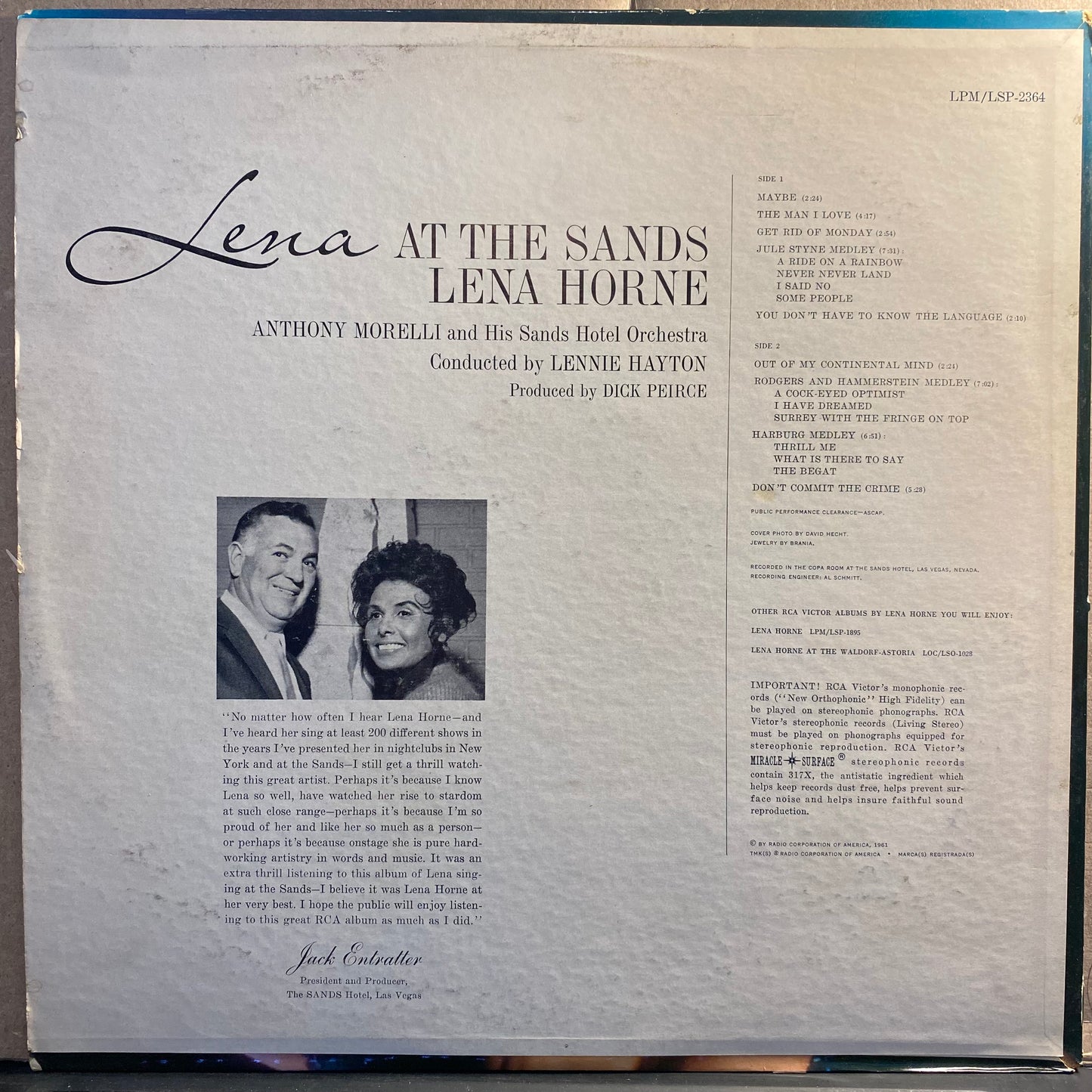 Lena Horne - Lena At The Sands *MONO / 1S* | Near Mint (NM) Near Mint (NM) - JAZZ / USED *NEAR MINT*