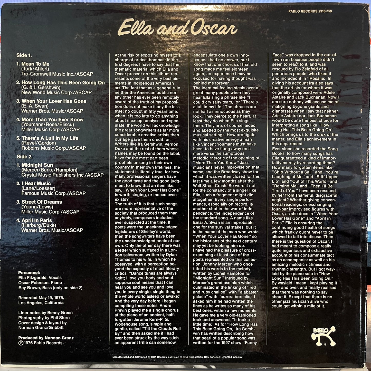 Ella Fitzgerald - Ella And Oscar *INDIANAPOLIS* | Near Mint (NM) Near Mint (NM) - JAZZ / USED *NEAR MINT*