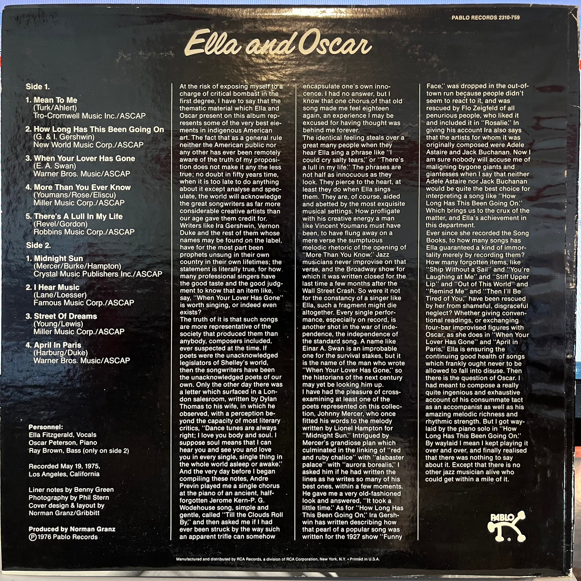 Ella Fitzgerald - Ella And Oscar *INDIANAPOLIS* | Near Mint (NM) Near Mint (NM) - JAZZ / USED *NEAR MINT*