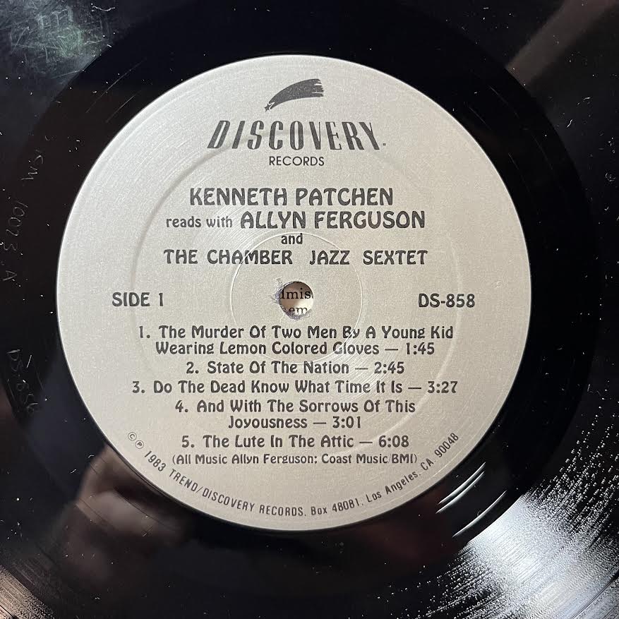Kenneth Patchen Reads With Allyn Ferguson And The Chamber Jazz Sextet (VINYL) | Near Mint (NM or M-) Near Mint (NM) - JAZZ / USED *NEAR MINT*