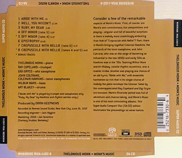 Monk's Music (SACD) | Near Mint (NM) Near Mint (NM) - JAZZ / USED *NEAR MINT*
