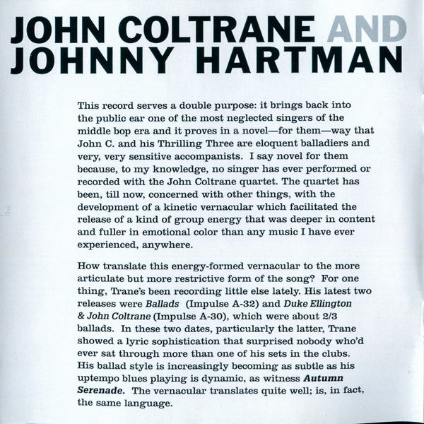 John Coltrane And Johnny Hartman (SACD) | Near Mint (NM or M-) Very Good Plus (VG+) - JAZZ / USED *NEAR MINT*