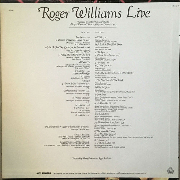 Roger Williams (2) - Roger Williams Live | Near Mint (NM) Near Mint (NM) - JAZZ / USED *NEAR MINT*