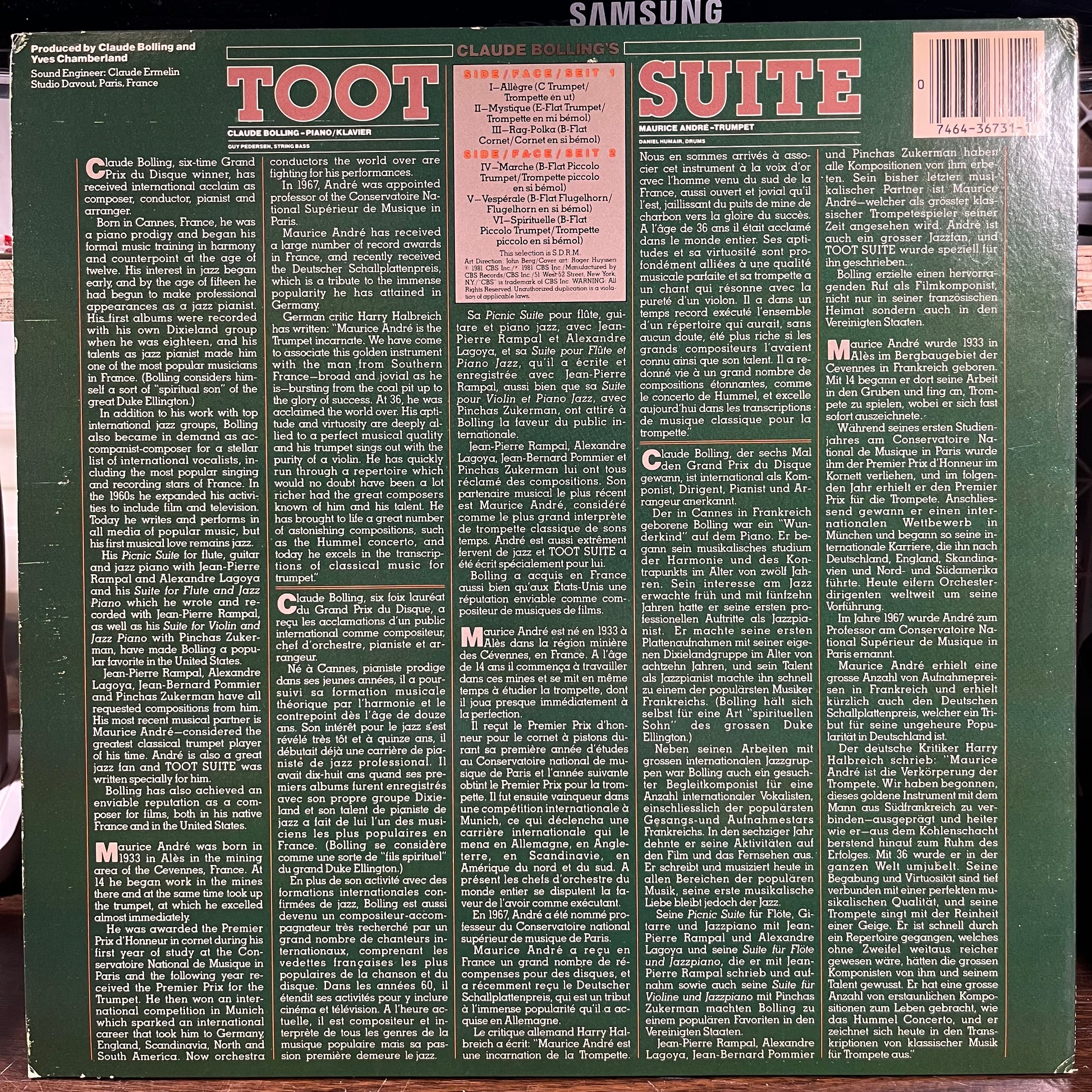 Bolling: Toot Suite (LP) | Near Mint (NM) Excellent+ (EX+) - JAZZ / USED *NEAR MINT*