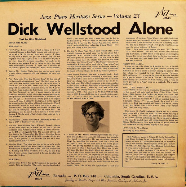 Dick Wellstood - Alone | Near Mint (NM) Near Mint (NM) - JAZZ / USED *NEAR MINT*
