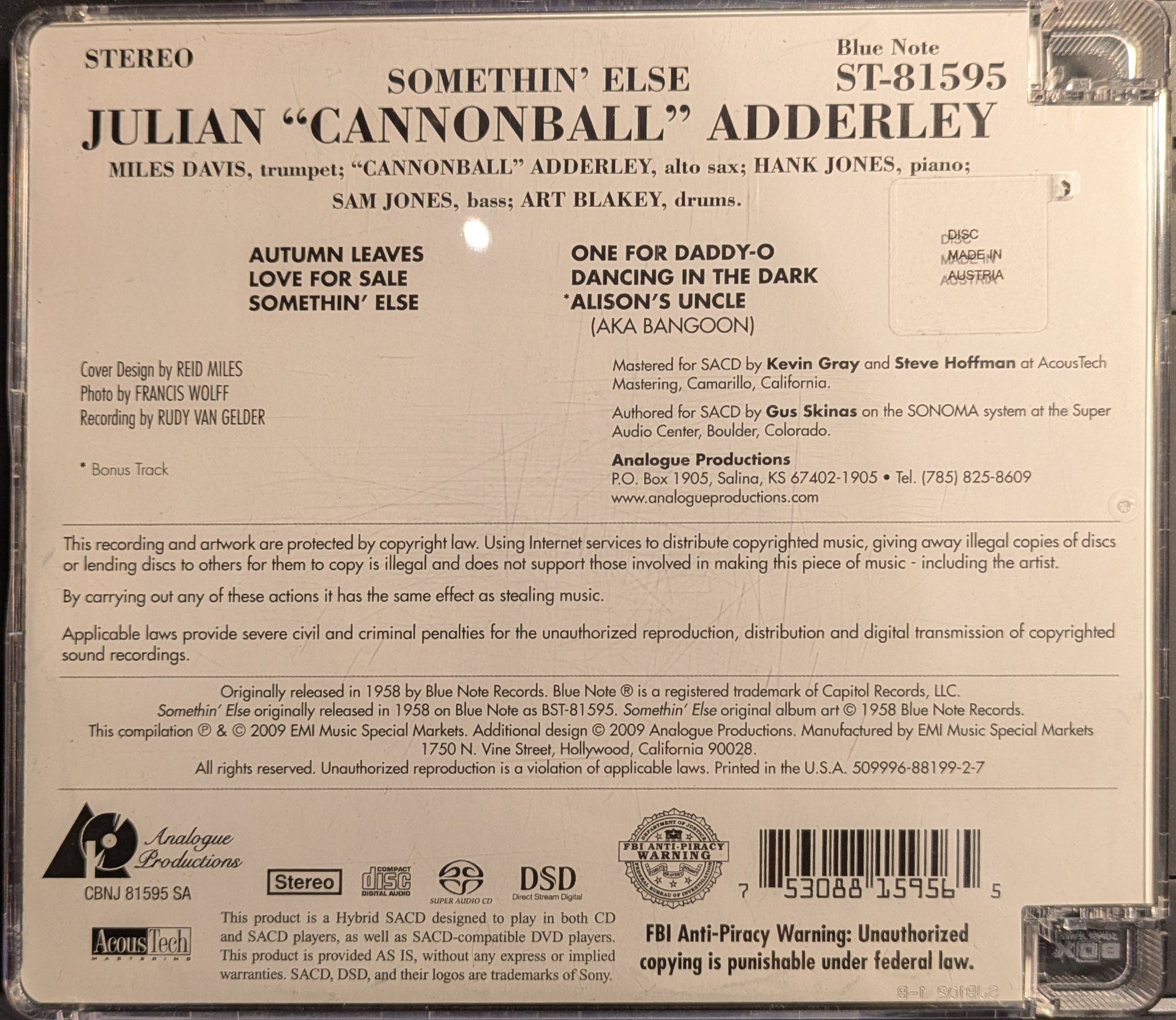 Somethin' Else (SACD) | Near Mint (NM) Near Mint (NM) - JAZZ / USED *NEAR MINT*