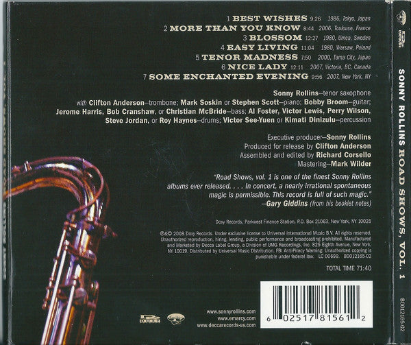 Sonny Rollins - Road Shows, Vol. 1 (CD) | Near Mint (NM) Near Mint (NM) - JAZZ / USED *NEAR MINT*