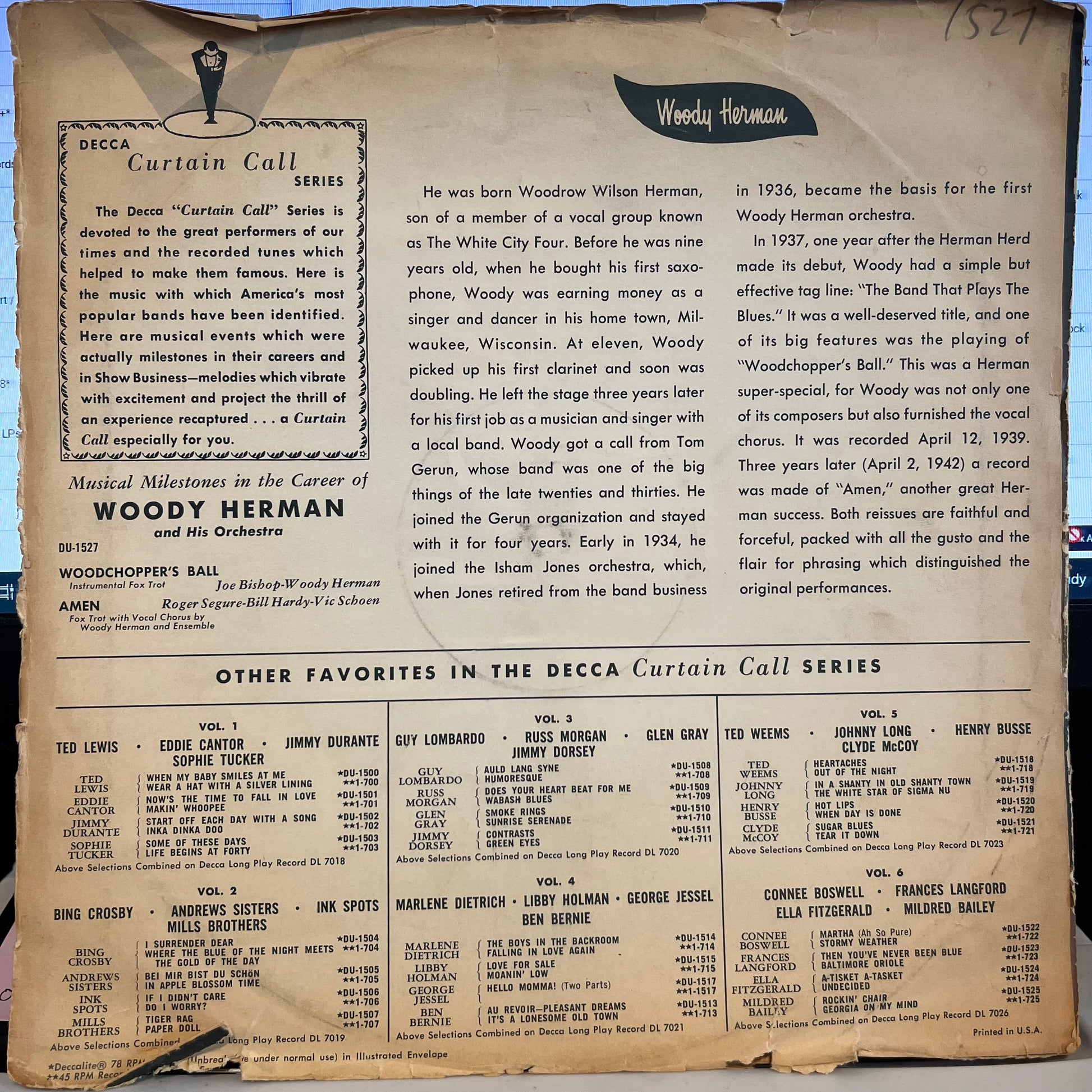 Woody Herman - Woodchopper's Ball / Amen | Very Good Plus (VG+) Good Plus (G+) - JAZZ / USED *VERY GOOD+/78*