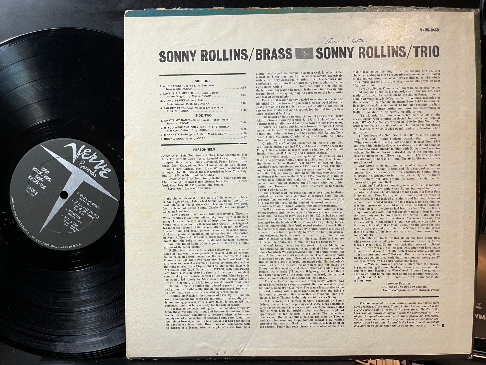 Sonny Rollins - Brass / Trio (VINYL) | Very Good Plus (VG+) Very Good (VG) - JAZZ / USED *VERY GOOD+*