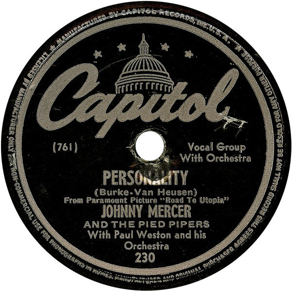Personality / If I Knew Then (10" 78RPM RECORD) | Very Good Plus (VG+) Generic - JAZZ / USED *VERY GOOD+*