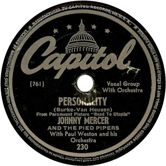 Personality / If I Knew Then (10" 78RPM RECORD) | Very Good Plus (VG+) Generic - JAZZ / USED *VERY GOOD+*