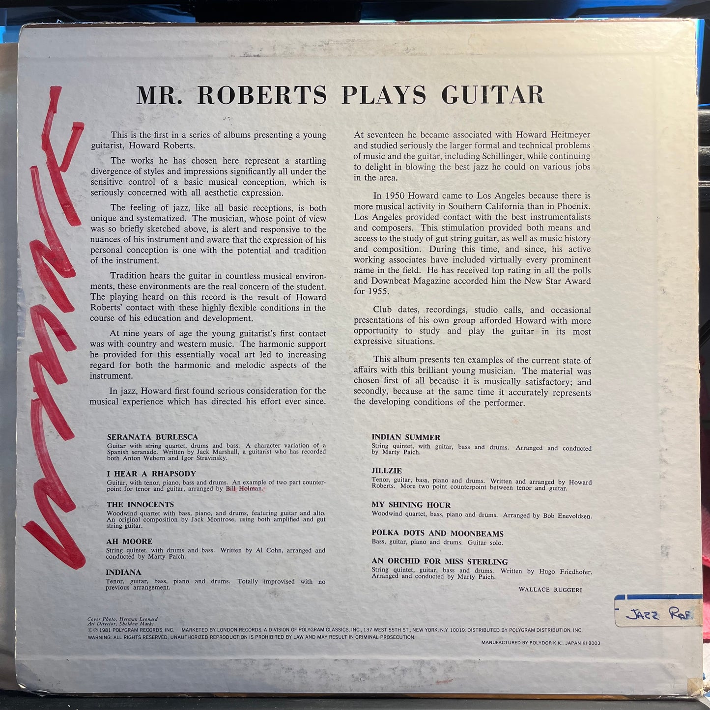 Howard Roberts - Mr. Roberts Plays Guitar *JAPAN* | Very Good Plus (VG+) Very Good Plus (VG+) - JAZZ / USED *VERY GOOD++*