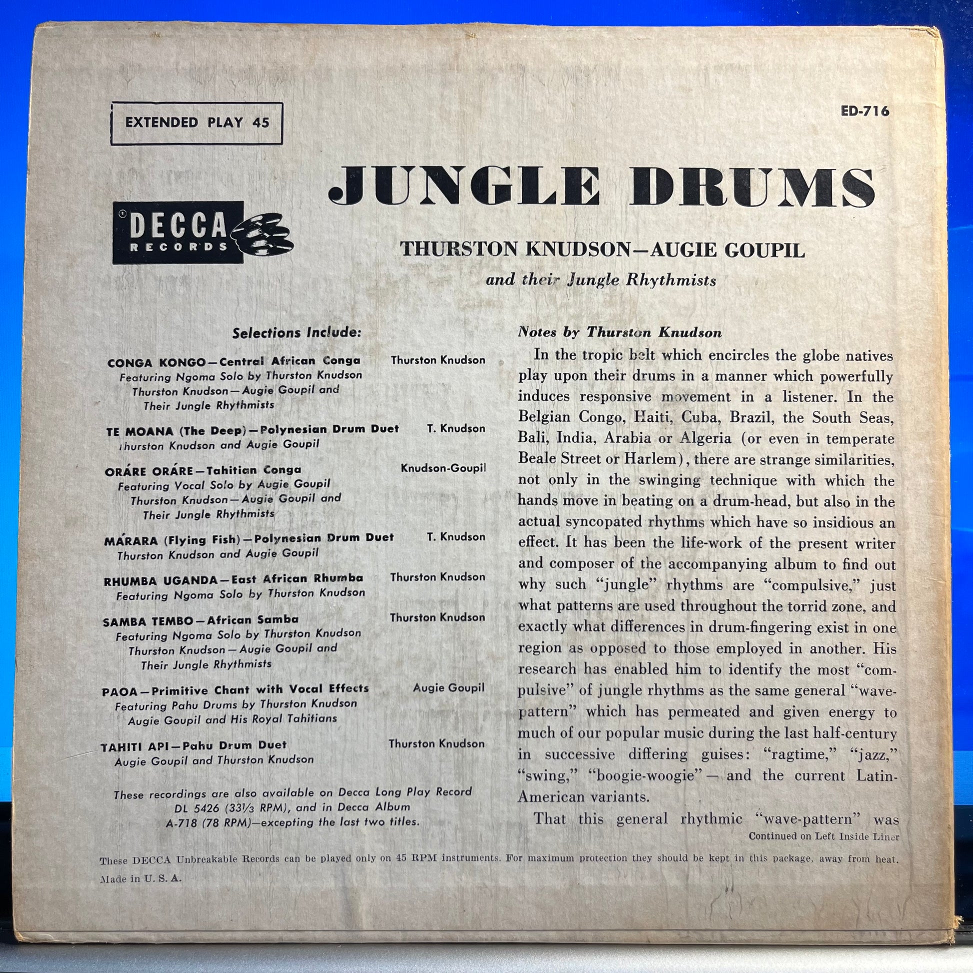 Thurston Knudson - Jungle Drums *2X7"* | - JAZZ / USED *VERY GOOD+*