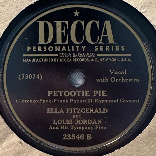 Stone Cold Dead In The Market / Petootie Pie (10" 78RPM RECORD) | Very Good (VG) Generic - JAZZ / USED *VERY GOOD*