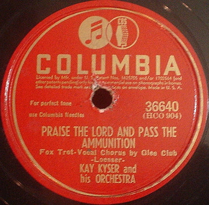 Kay Kyser And His Orchestra - Praise The Lord And Pass The Ammunition / I Came Here To Talk For Joe (10" 78RPM) | Very Good (VG) Very Good Plus (VG+) - JAZZ / USED *VERY GOOD*