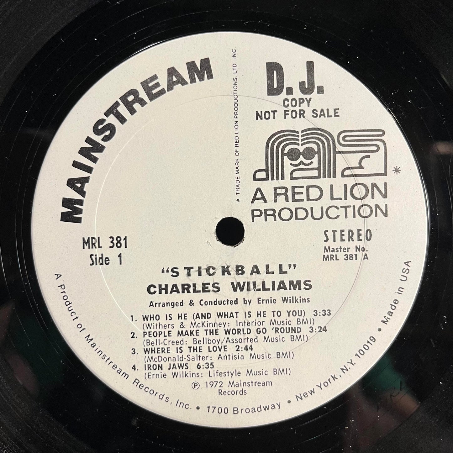 Charles Williams (15) - Stickball *PROMO* | Very Good (VG) Very Good Plus (VG+) - JAZZ / USED *VERY GOOD*