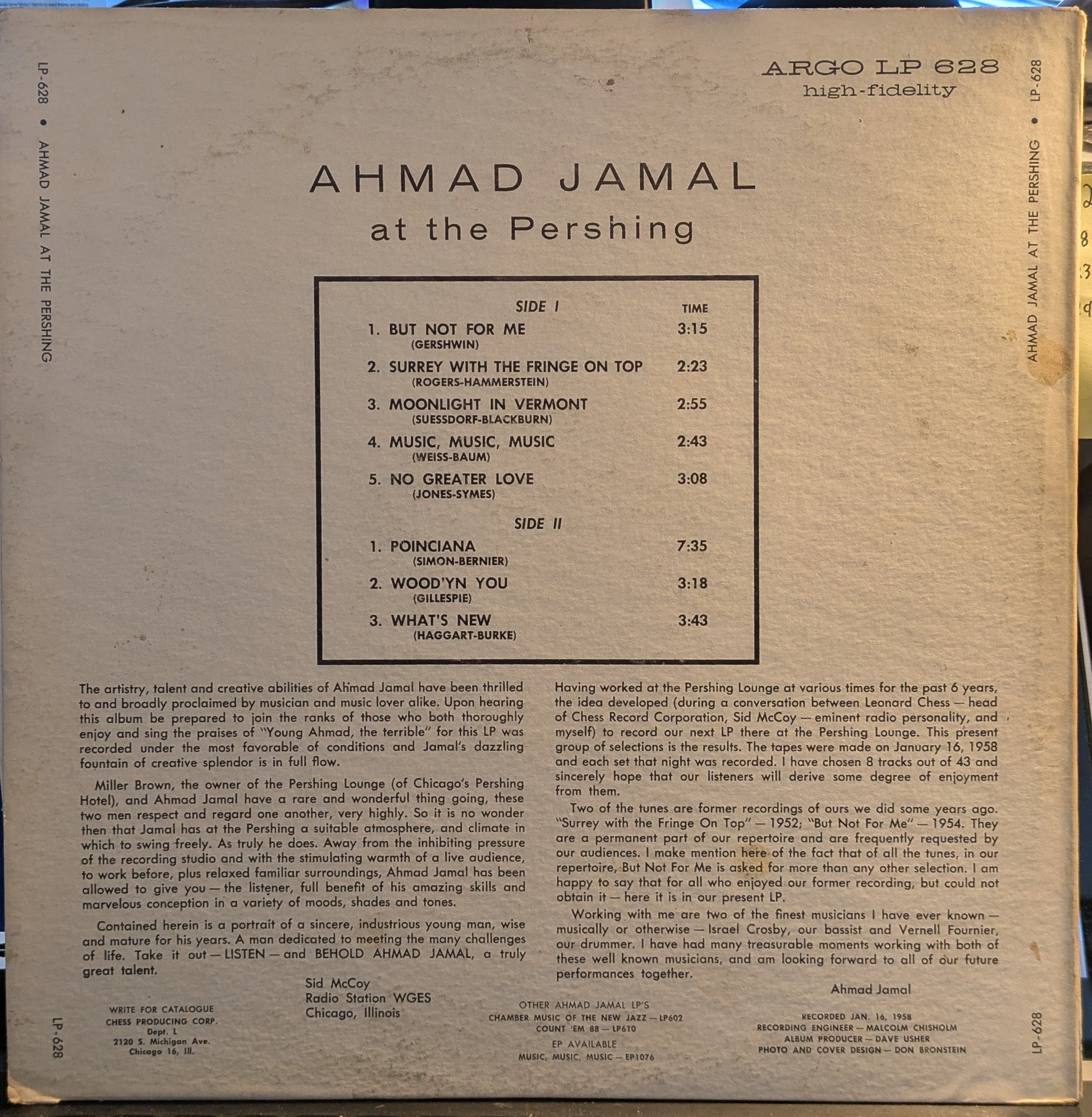 Ahmad Jamal Trio At The Pershing (But Not For Me) (VINYL) | Very Good (VG) Very Good Plus (VG+) - JAZZ / USED *VERY GOOD*