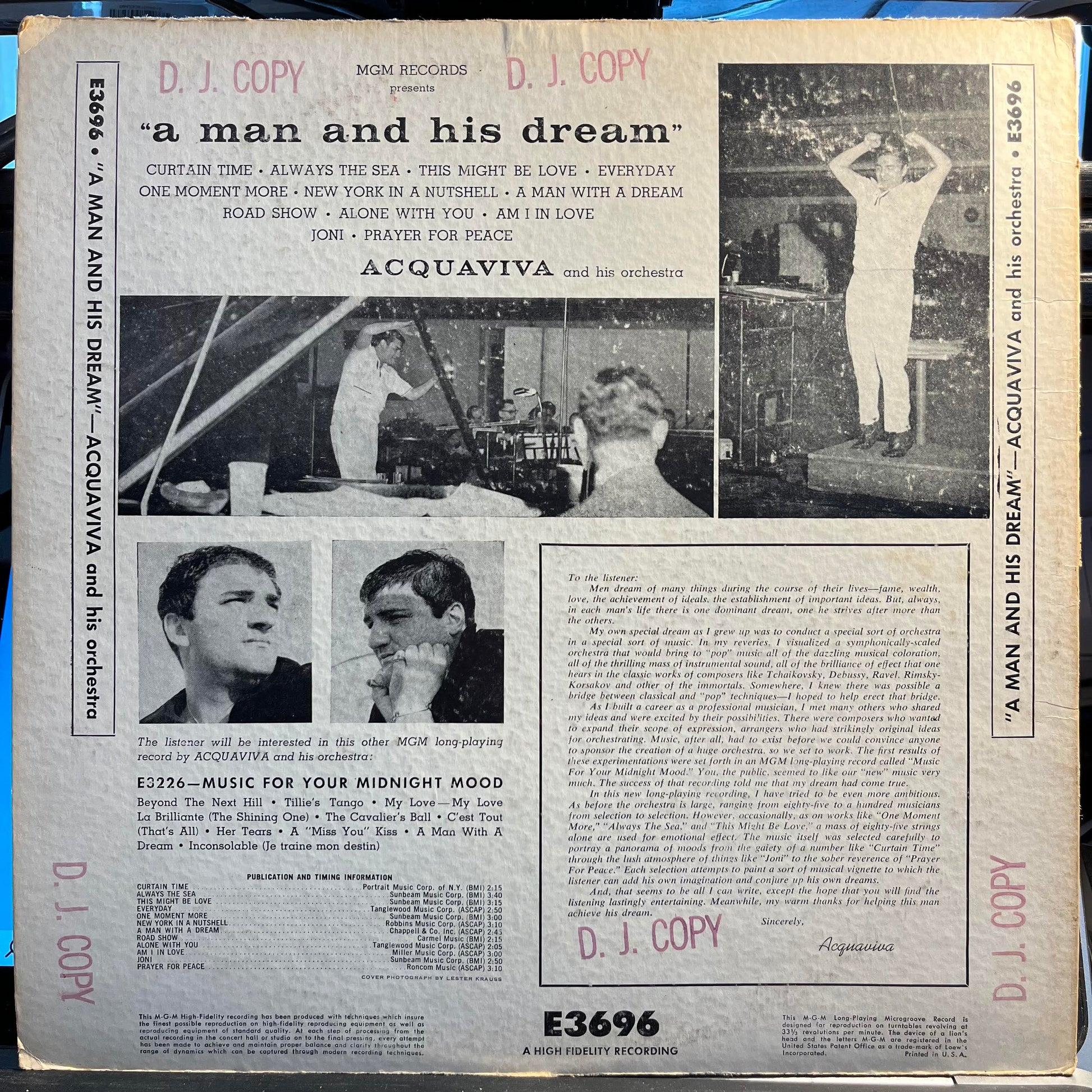 Acquaviva And His Orchestra - A Man And His Dream *PROMO* | Very Good (VG) Very Good (VG) - JAZZ / USED *VERY GOOD*
