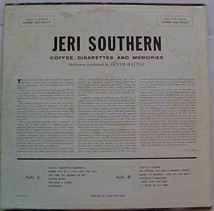 Jeri Southern - Coffee, Cigarettes & Memories | Very Good (VG) Very Good (VG) - JAZZ / USED *VERY GOOD*