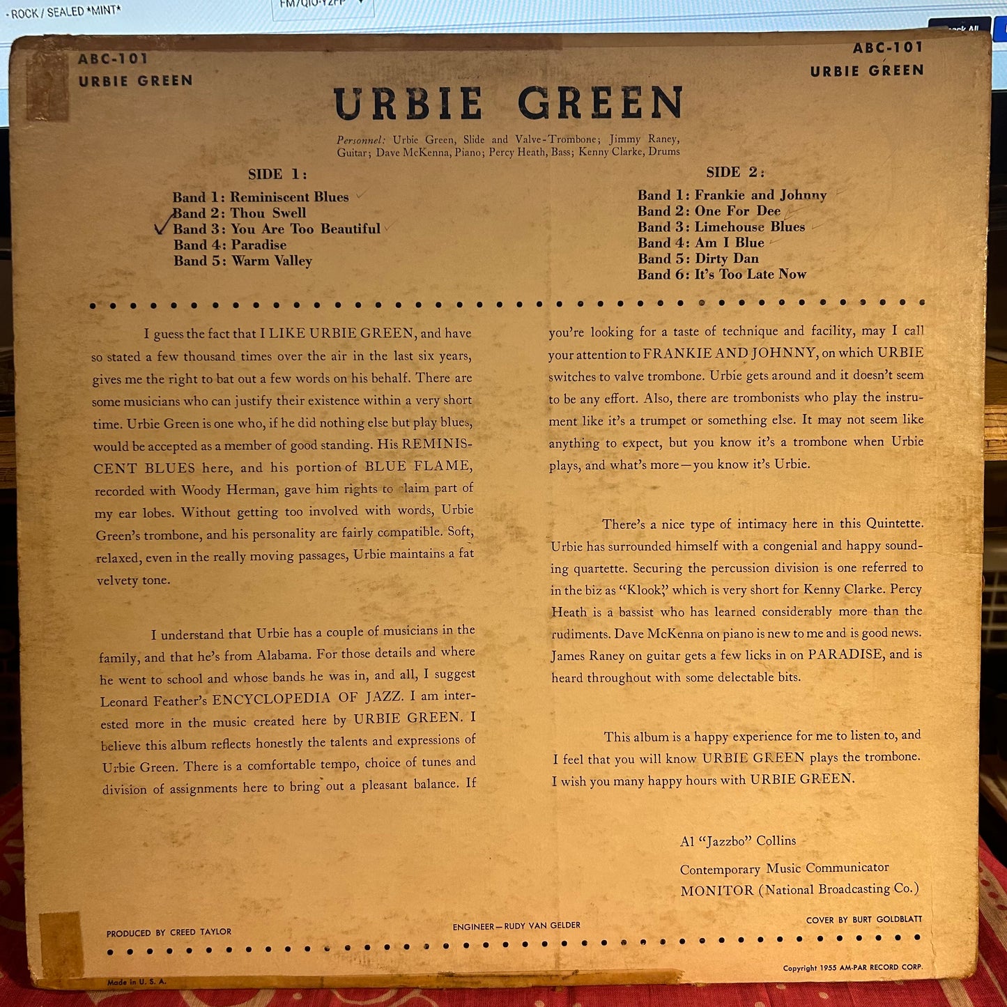 Urbie Green - Blues And Other Shades Of Green | Very Good (VG) Very Good (VG) - JAZZ / USED *VERY GOOD*