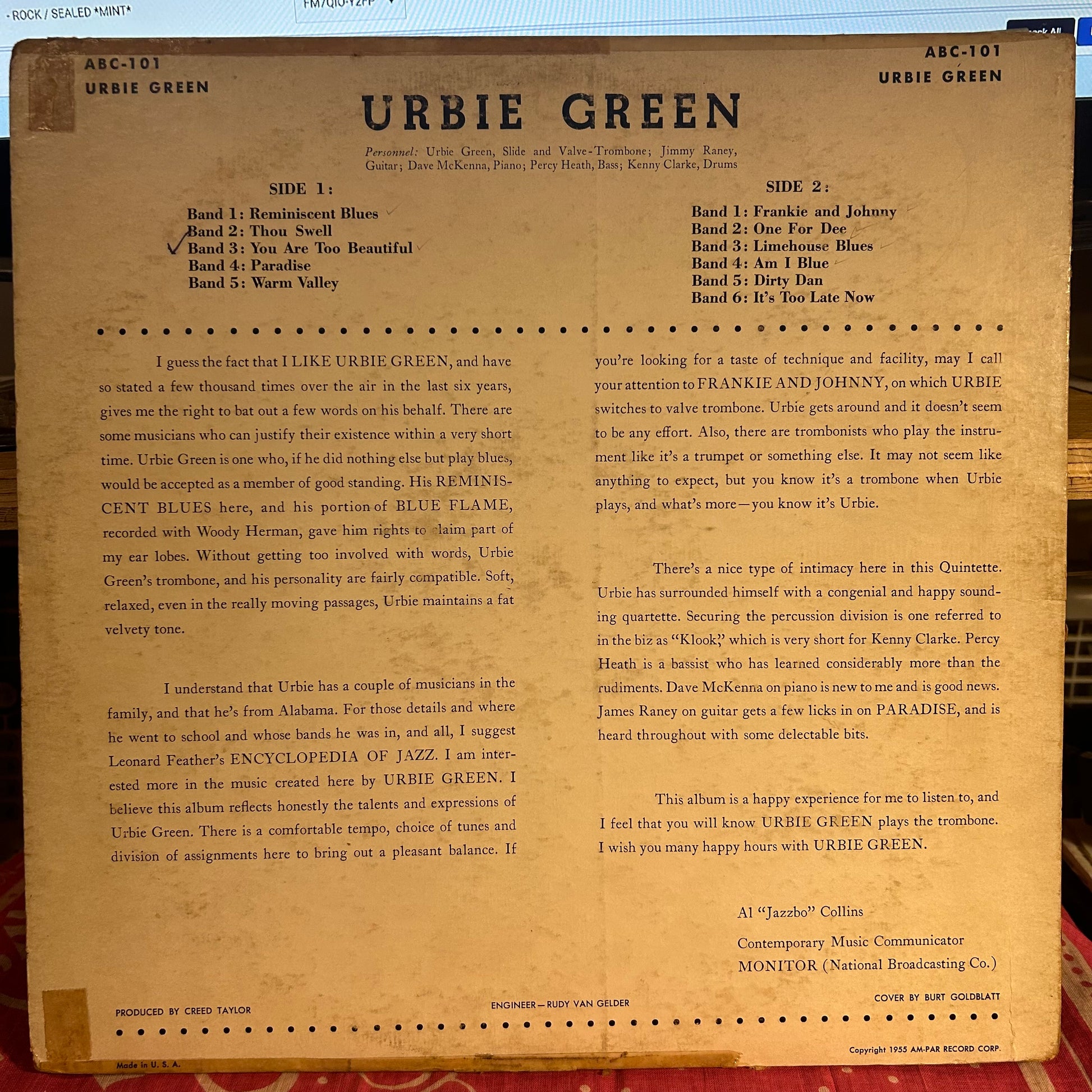 Urbie Green - Blues And Other Shades Of Green | Very Good (VG) Very Good (VG) - JAZZ / USED *VERY GOOD*