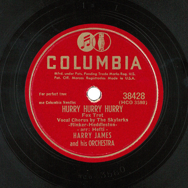 Harry James And His Orchestra - Hurry Hurry Hurry / Don't Cry, Cry Baby *78 RPM* | Very Good (VG) Generic - JAZZ / USED *VERY GOOD*